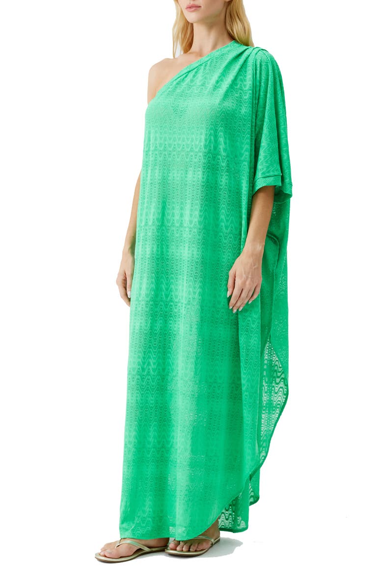 Melissa Odabash Savannah One-Shoulder Cover Up Kaftan, Main, color, Green