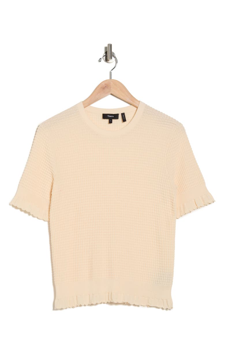 Theory Bristol Lace Trim Waffle Knit Sweater Top, Alternate, color, Parchment