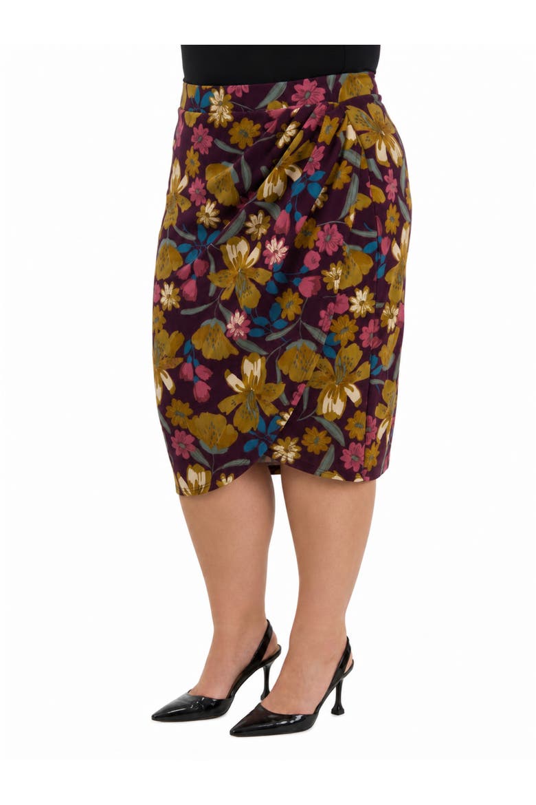 Elevate Curvy Elastic High Waist Knee Length Tulip Pencil Skirt, Alternate, color, Purple Multi