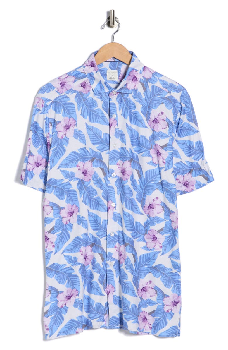 CONSTRUCT Floral Leaf Performance Knit Polo, Alternate, color, White/ Blue