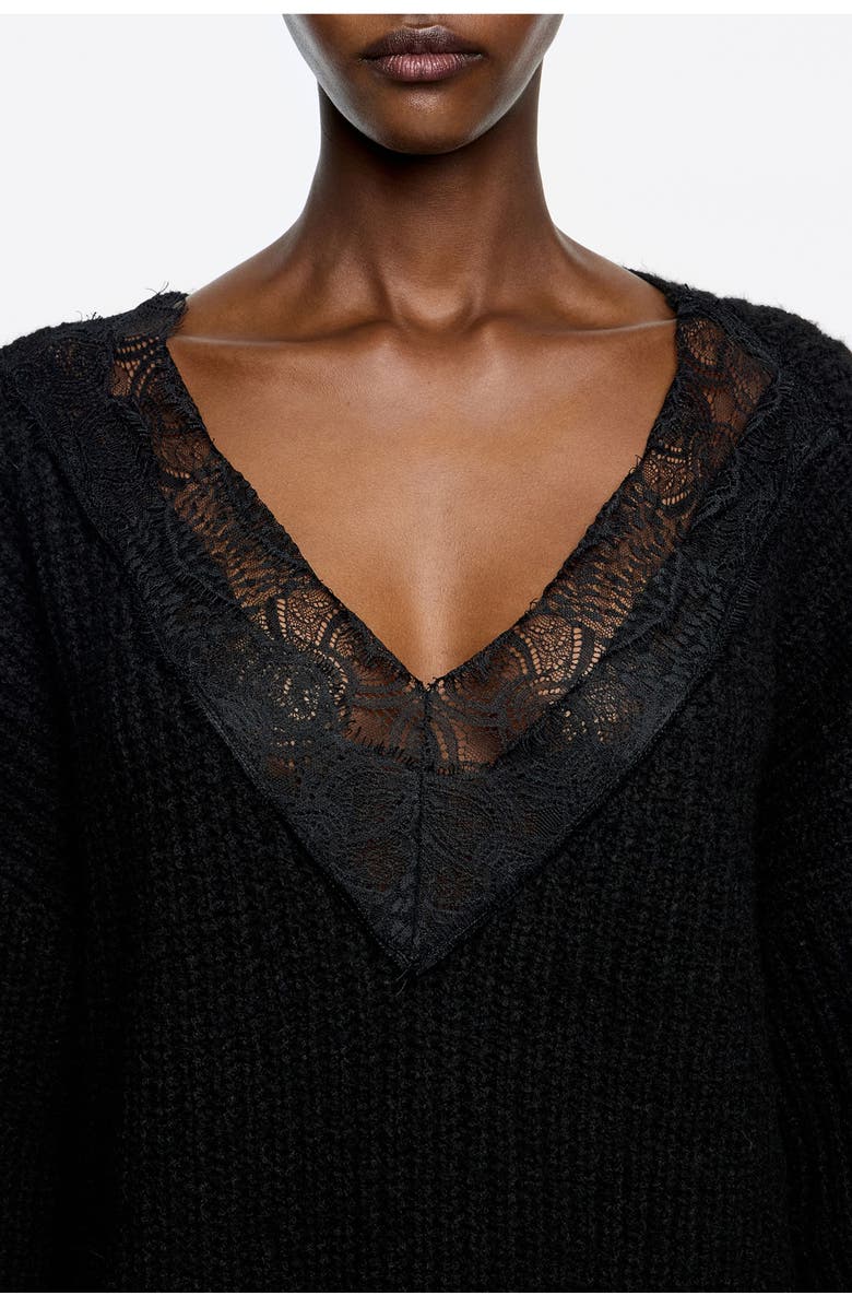 Bimba y Lola Long Lace Sweater, Alternate, color, Black