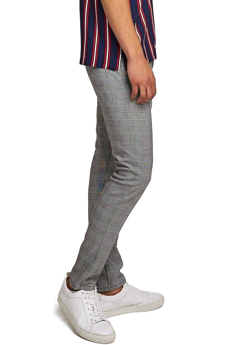 Topman Check Stretch Skinny Fit Trousers, Alternate, color, 