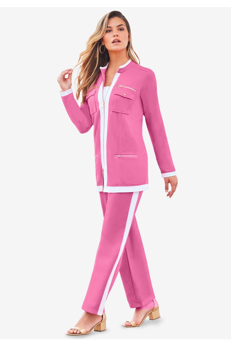 Side Stripe French Terry Pull On Pant Set, Alternate, color, PALE LAVENDER WHITE