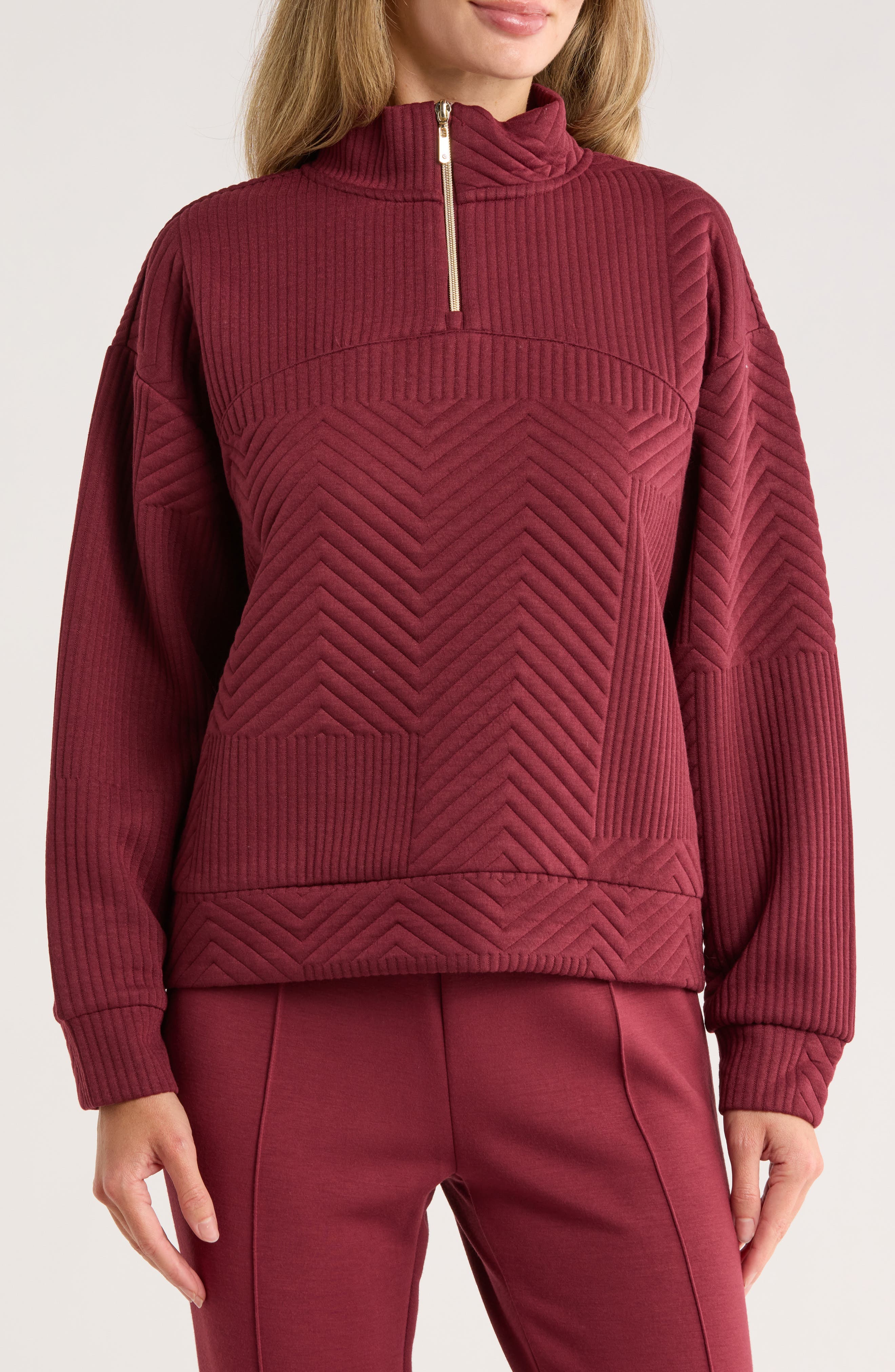 Nanette Lepore Play Quilted Quarter Zip Pullover