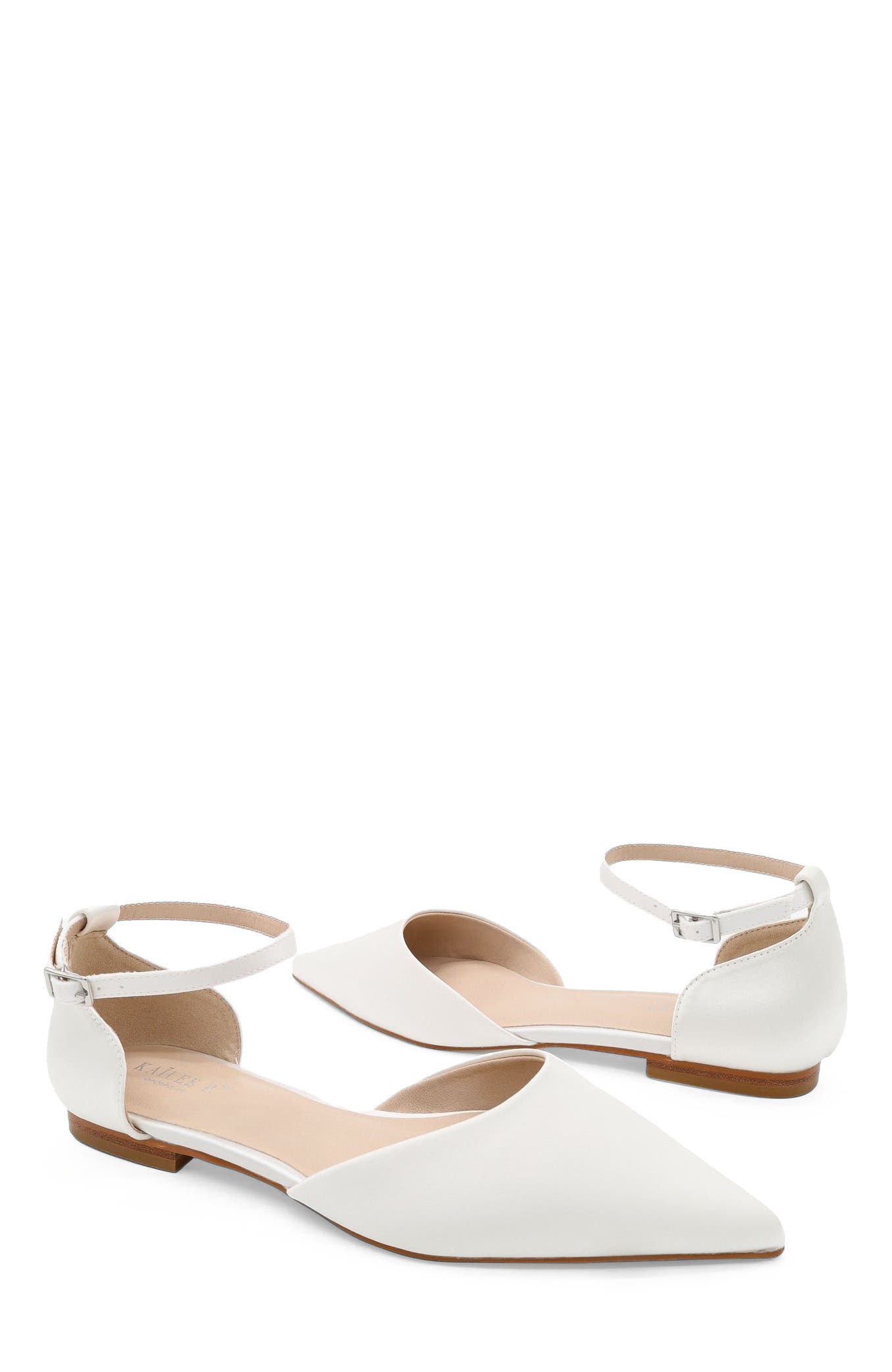 Bella Satin Pointed Toe Flats, Alternate, color, White