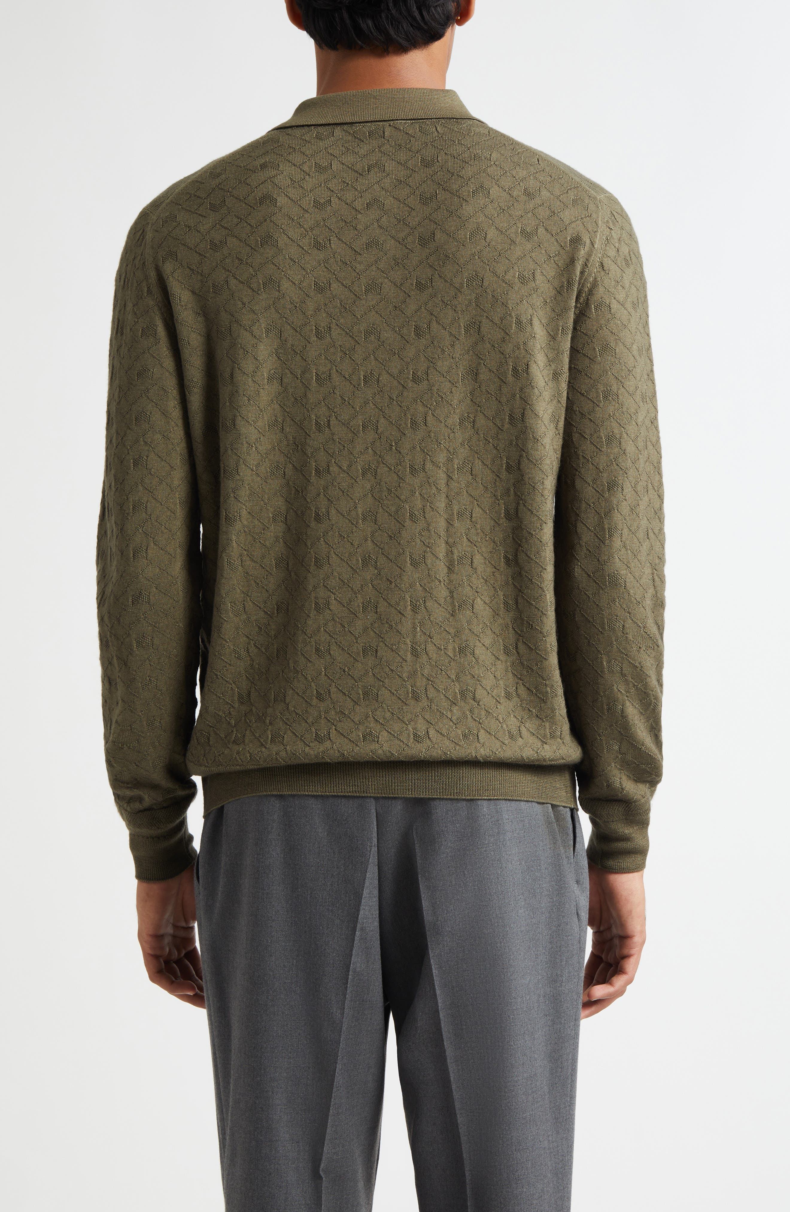 Long Sleeve Virgin Wool Polo Sweater - image 2