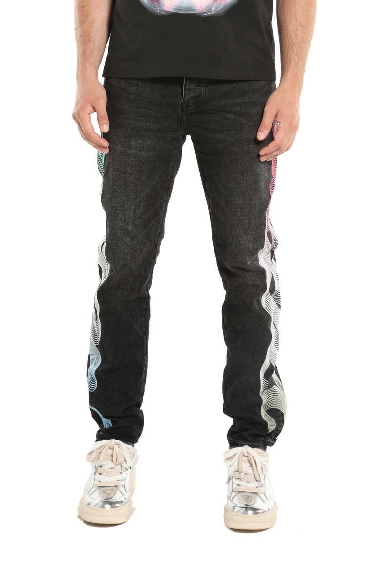 Embroidered Gradient Logo Slim Straight Leg Jeans, Main, color, BLACK