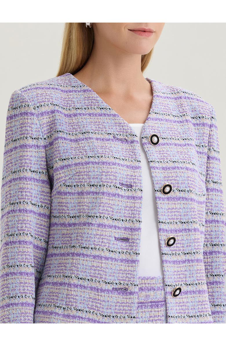 Misook Plaid Tweed Knit Jacket, Alternate, color, Biscotti/Powder Blue/Purple