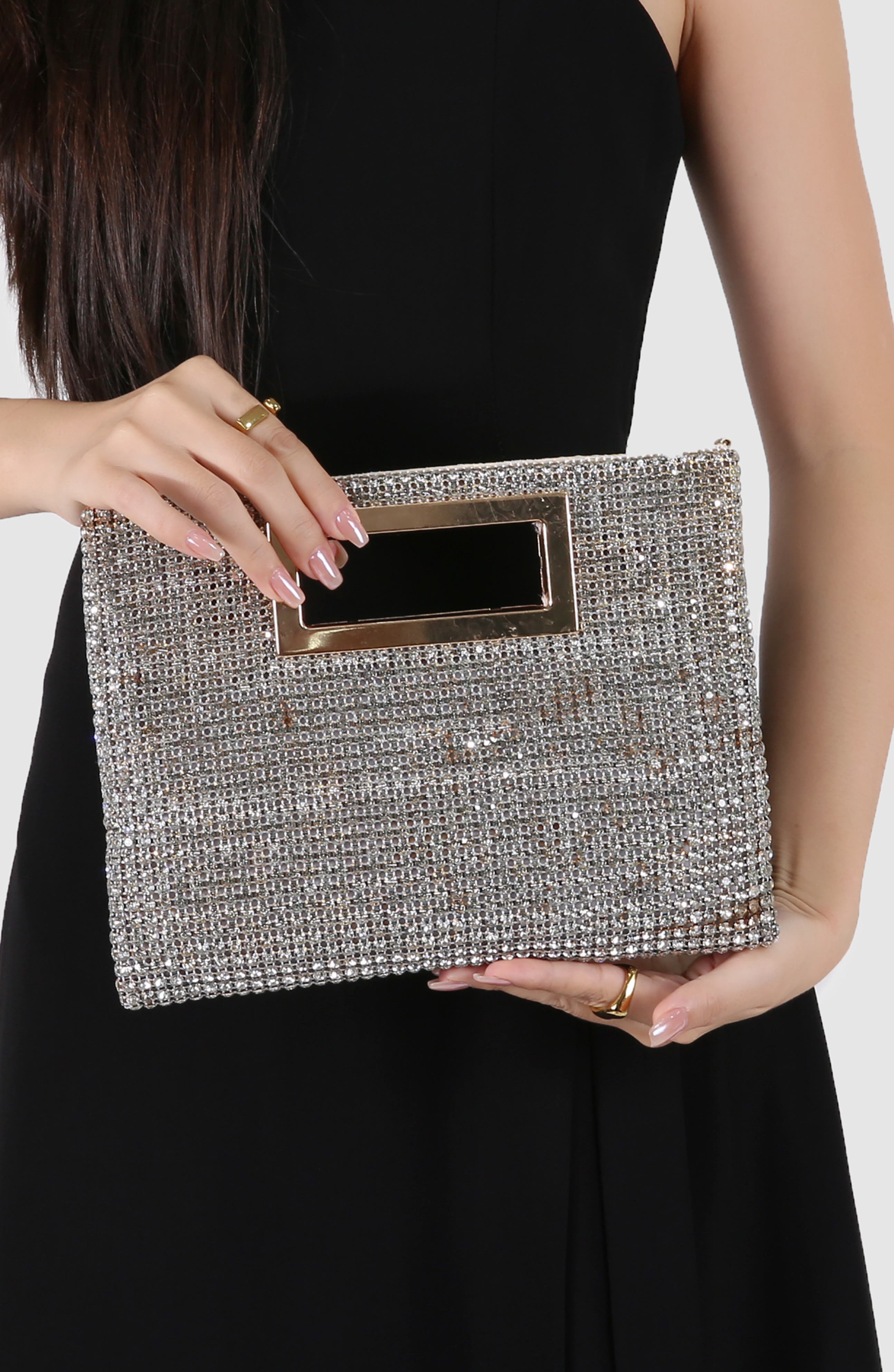Rhinestone Rectangular Clutch, Alternate, color, GOLD