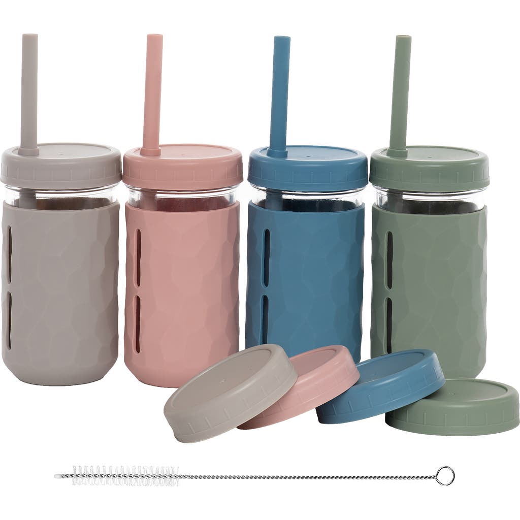 WeeSprout Glass Cups with Lids & Straws, Spill-resistant Cups for Toddlers & Kids - 8/12oz, Set of 4 in Green/pink/blue/grey (12 Oz)  product