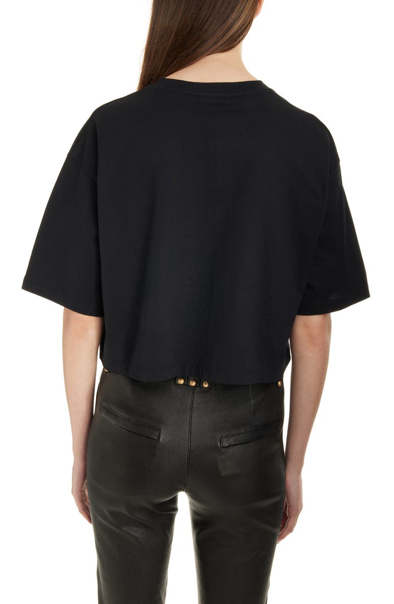 Balmain Logo Crop Cotton Graphic T-Shirt, Alternate, color, Eab Black/ White