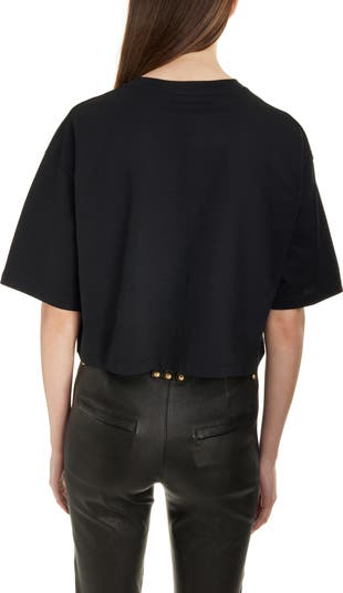 Tシャツ・カットソー BALMAIN Logo crop T-shirt Balmain Logo-Print Crop T-Shirt | Neiman Marcus