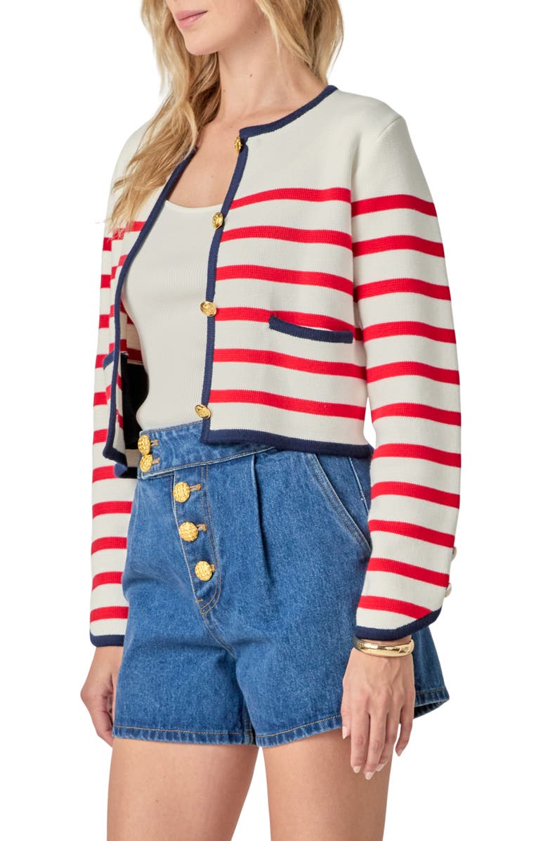 English Factory Stripe Crop Cardigan, Alternate, color, Red Multi