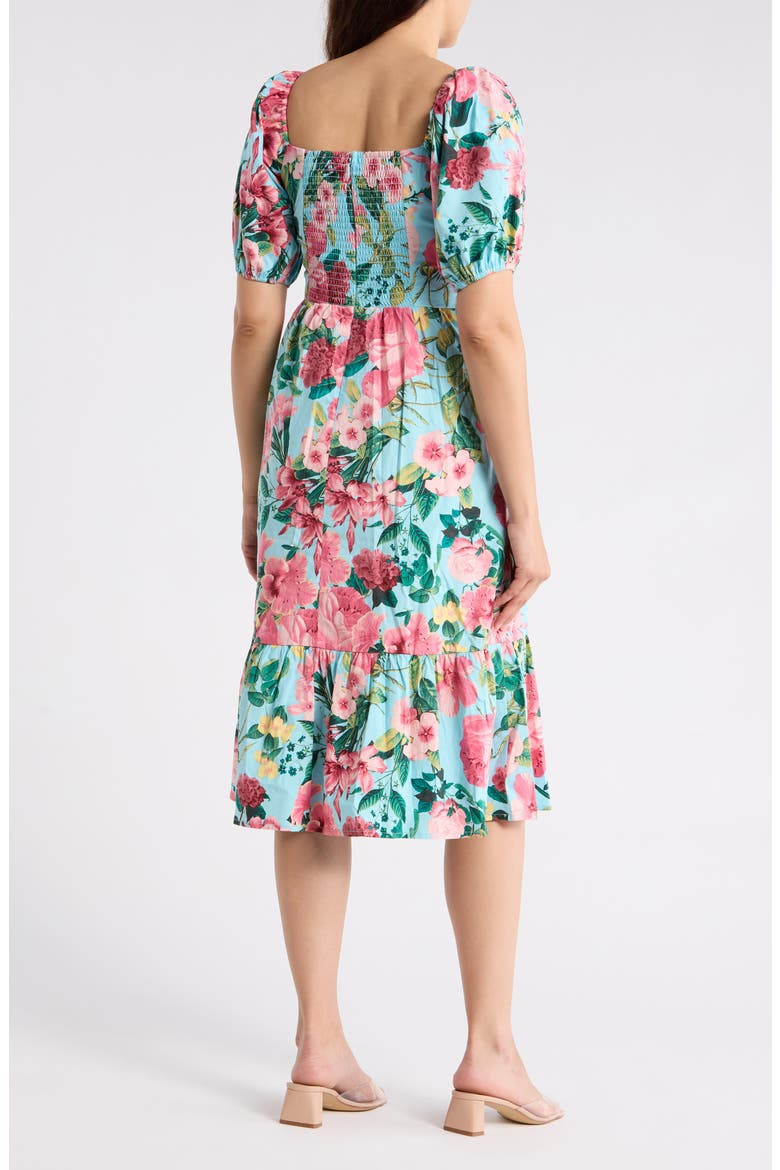 Puff Sleeve Flounce Midi Dress, Alternate, color, AQUA MULTI