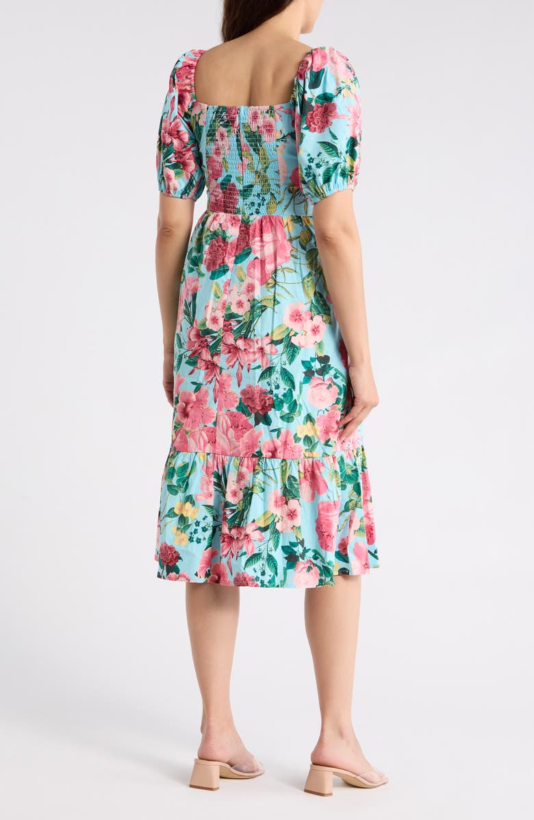 Eliza J Puff Sleeve Flounce Midi Dress, Alternate, color, Aqua Multi