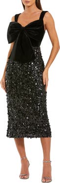 Mac Duggal Women's Sleeveless Sequin Midi Dress With Velvet Bow