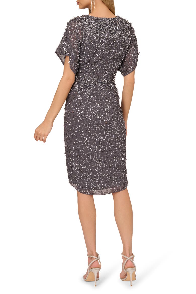 Embellished Dolman Sleeve Cocktail Dress, Alternate, color, GUNMETAL