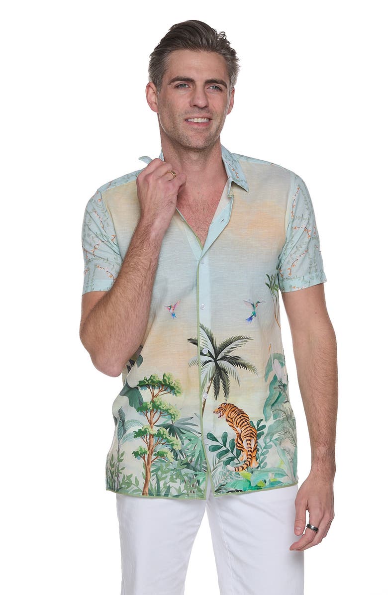 RANEES Printed Linen & Cotton Shirt, Alternate, color, Beige