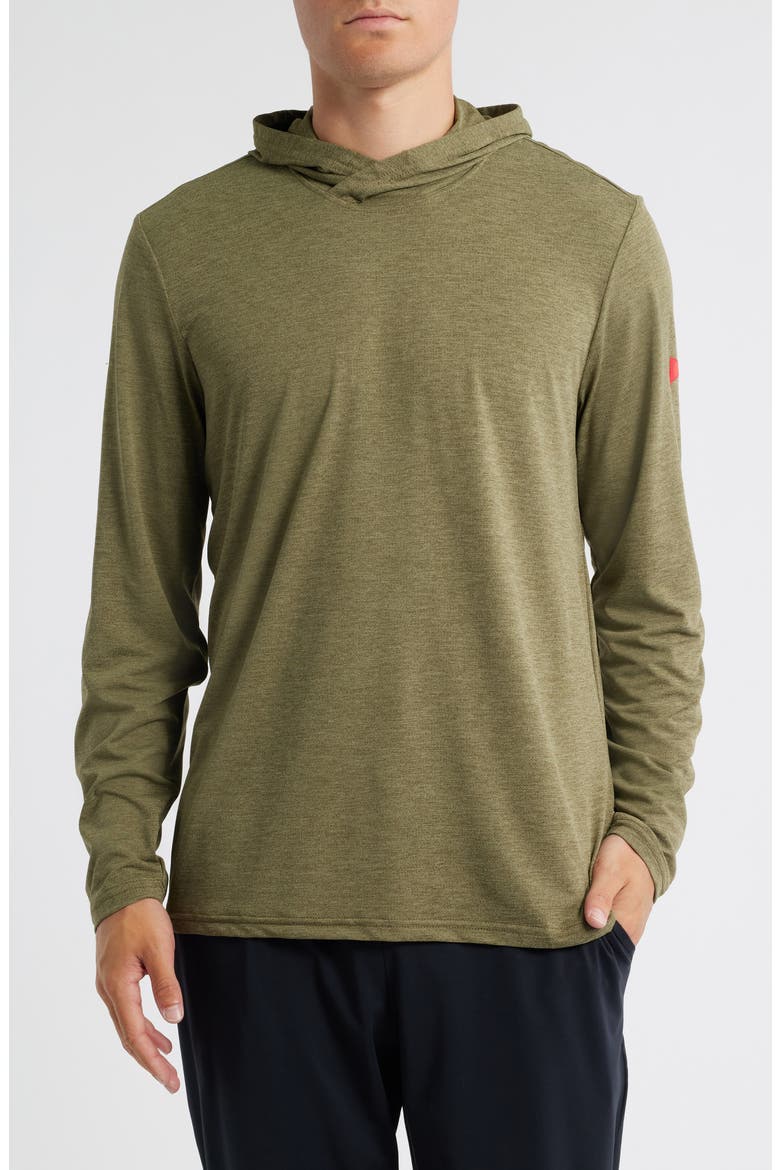 Airtex Long Sleeve Hooded Performance Top, Main, color, HEATHER BURNT OLIVE