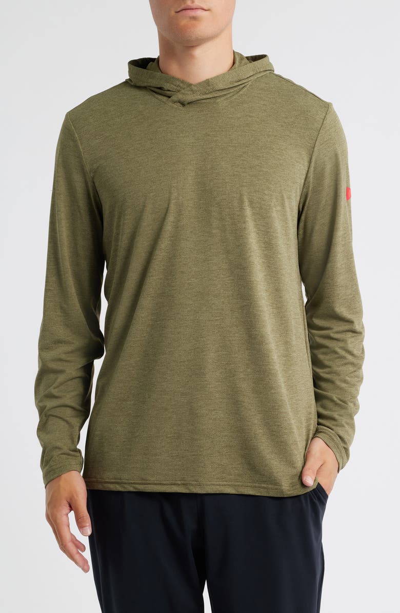 Florence Airtex Long Sleeve Hooded Performance Top, Main, color, Heather Burnt Olive