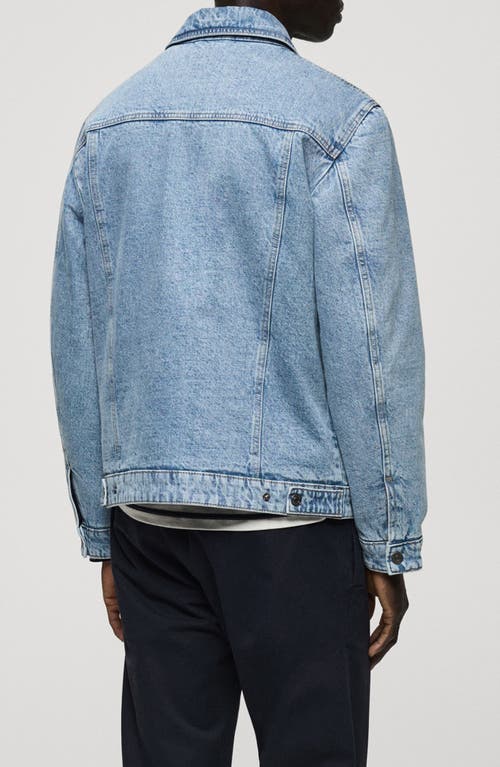 Mango Lined Zip Denim Jacket In Medium Blue