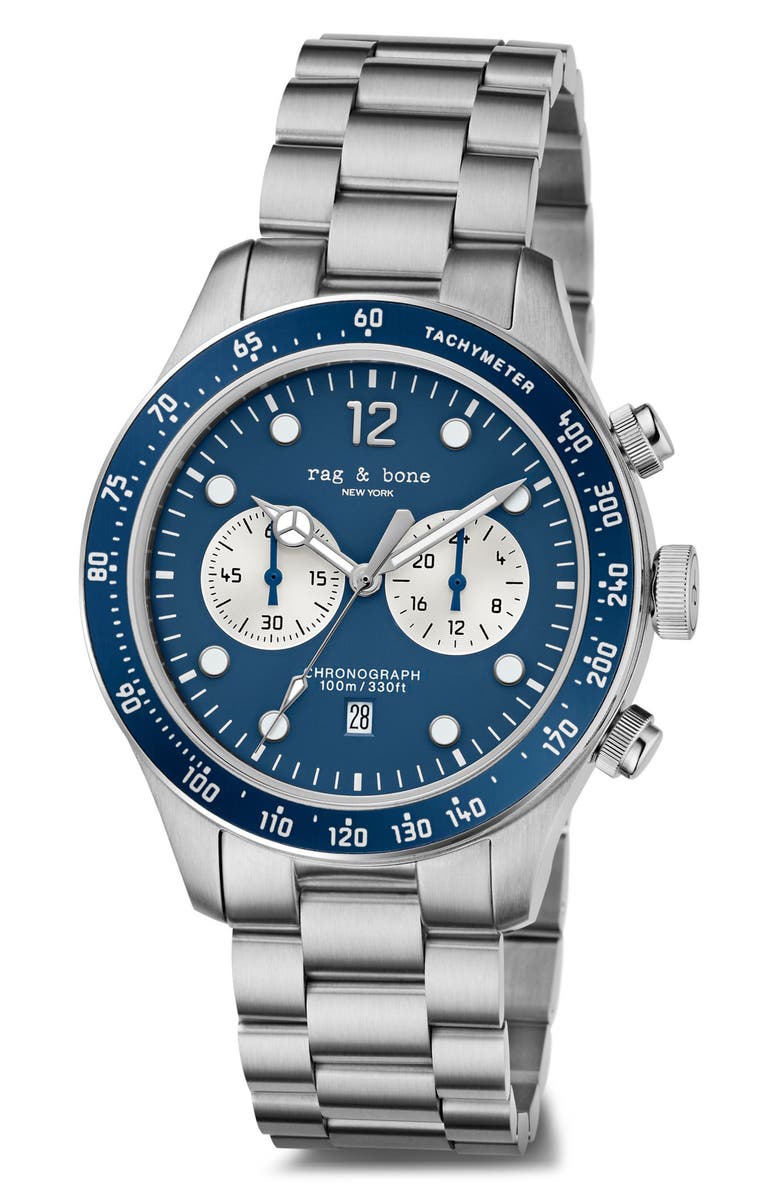 rag & bone Reid Chronograph Bracelet Watch, 42mm, Alternate, color, Silver
