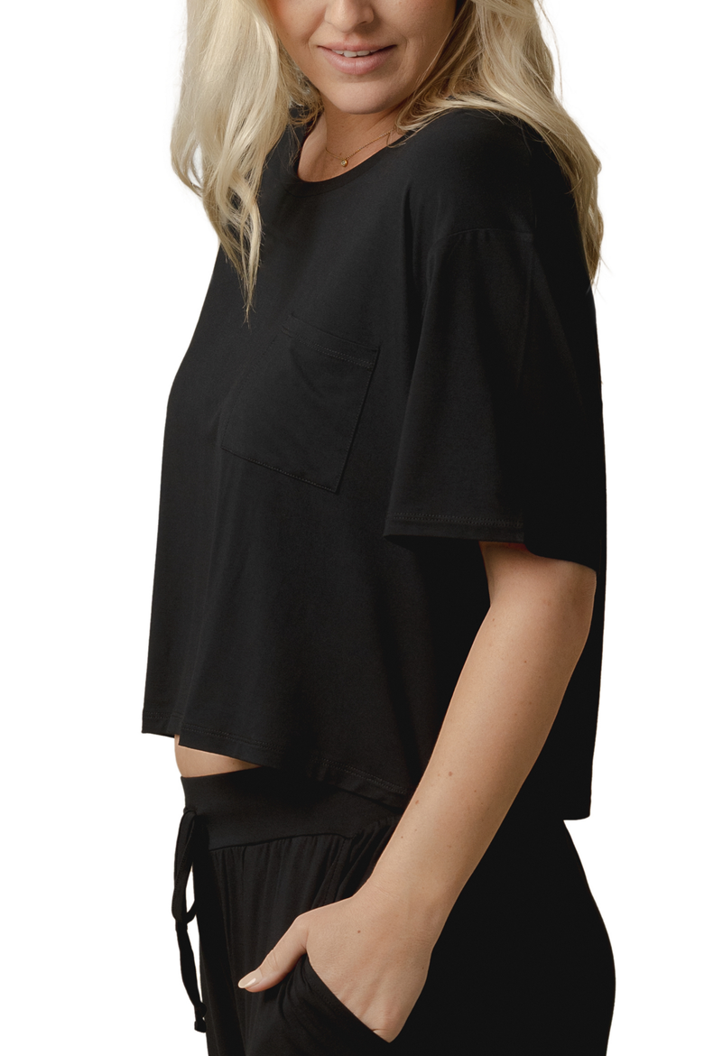 Aria Casual Cropped Short Sleeve Top, Alternate, color, Black