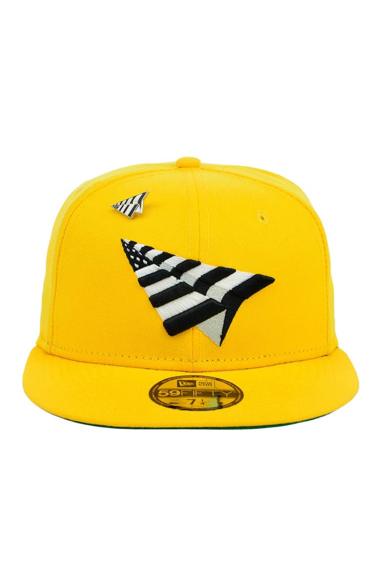 New Era x Paper Planes Men's New Era Yellow Paper Planes 59FIFTY Logo Fitted Hat, Alternate, color, 