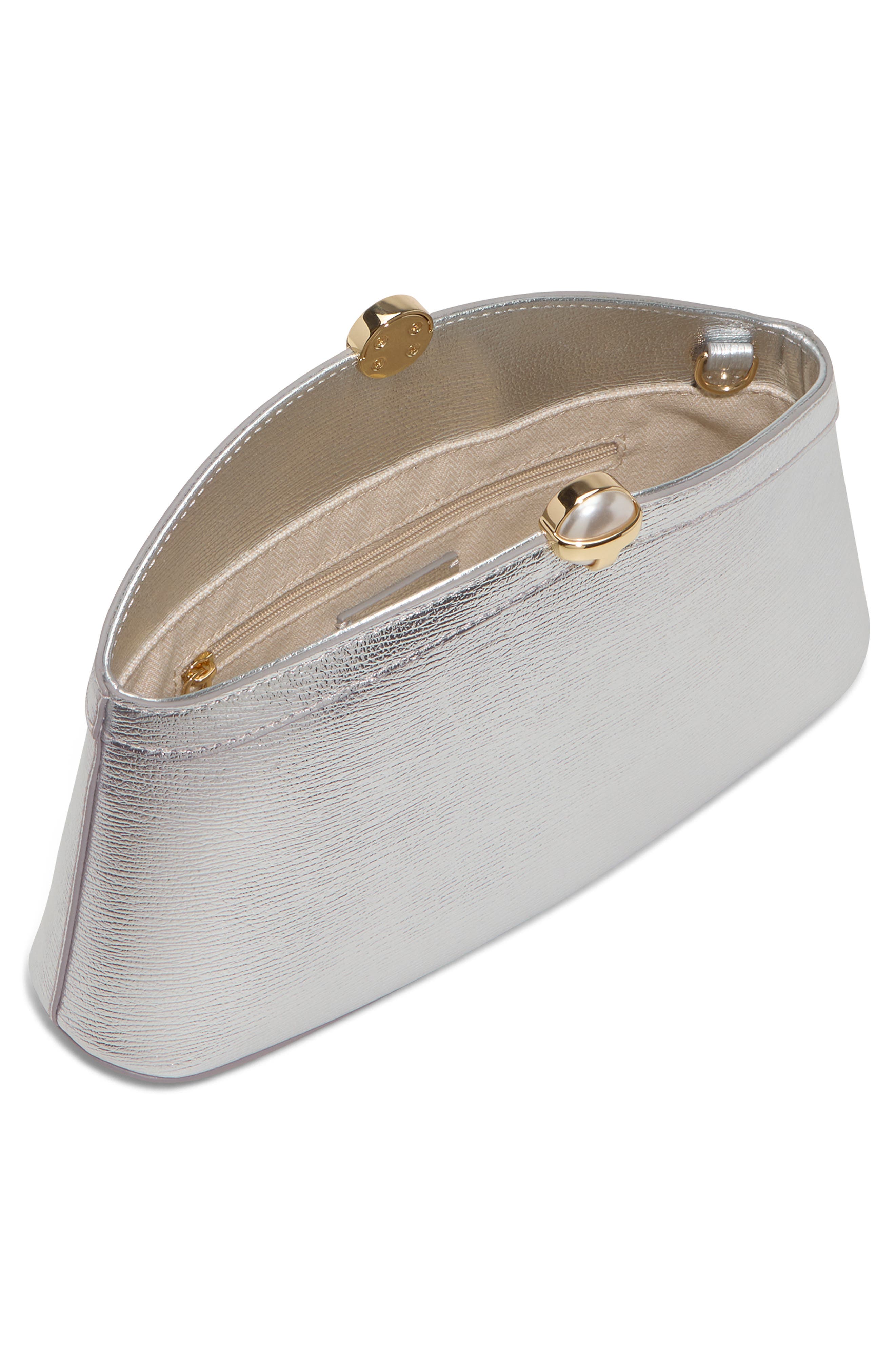 Aster Leather Clutch, Alternate, color, SILVER