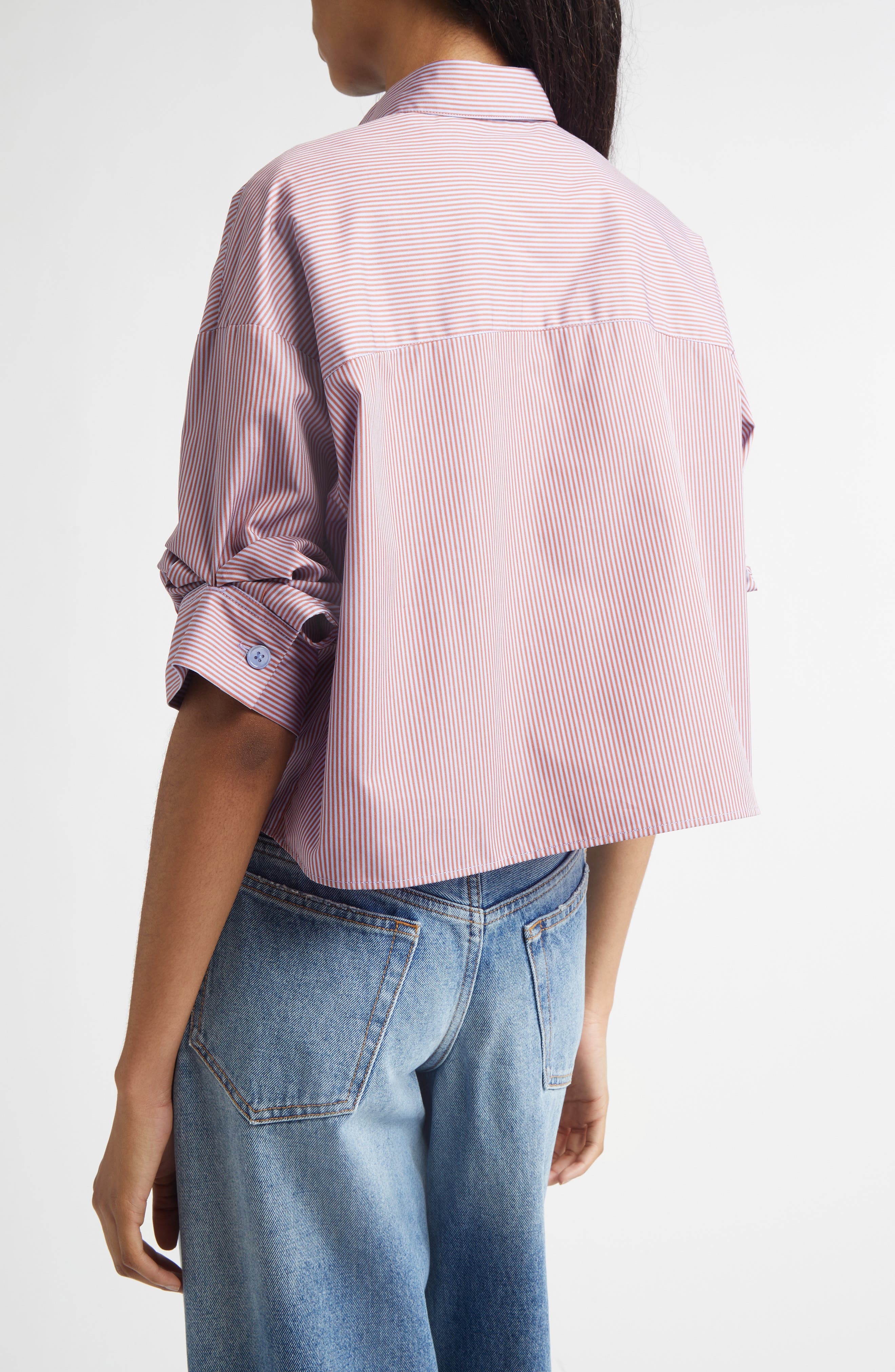 Next Ex Stripe Cotton Crop Button-Up Shirt - image 2