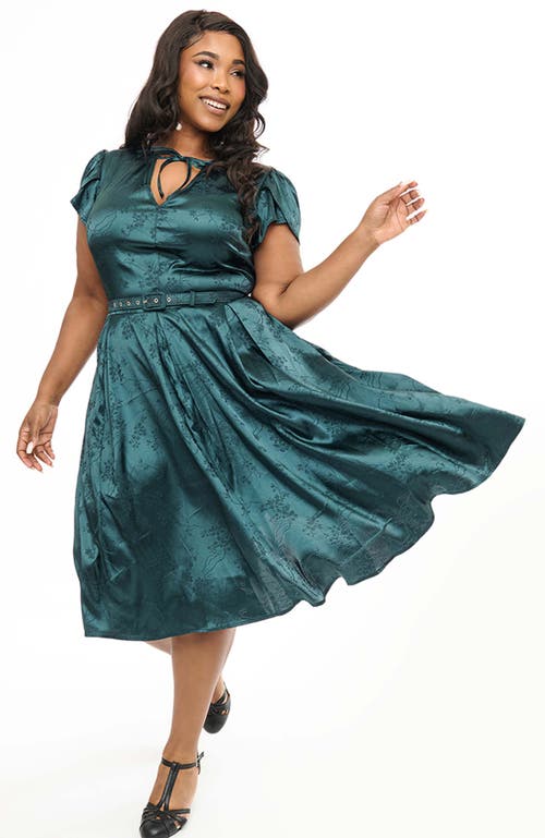 UNIQUE VINTAGE UNIQUE VINTAGE PLUS SIZE SHORT PETAL SLEEVE TIE NECK DAHLIA SWING DRESS
