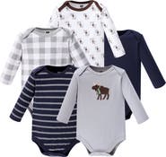 Hudson Baby Five-Piece Collection of Long-Sleeve Cotton Bodysuits