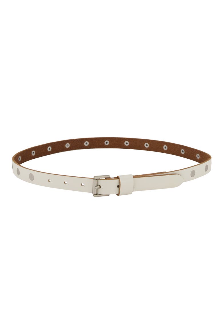 Flat Stud Leather Belt, Main, color, BIRCH WHITE