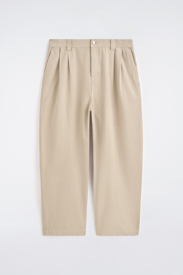 Pleated Denim Relaxed-fit Barrel-leg Pants, Alternate, color, BEIGE