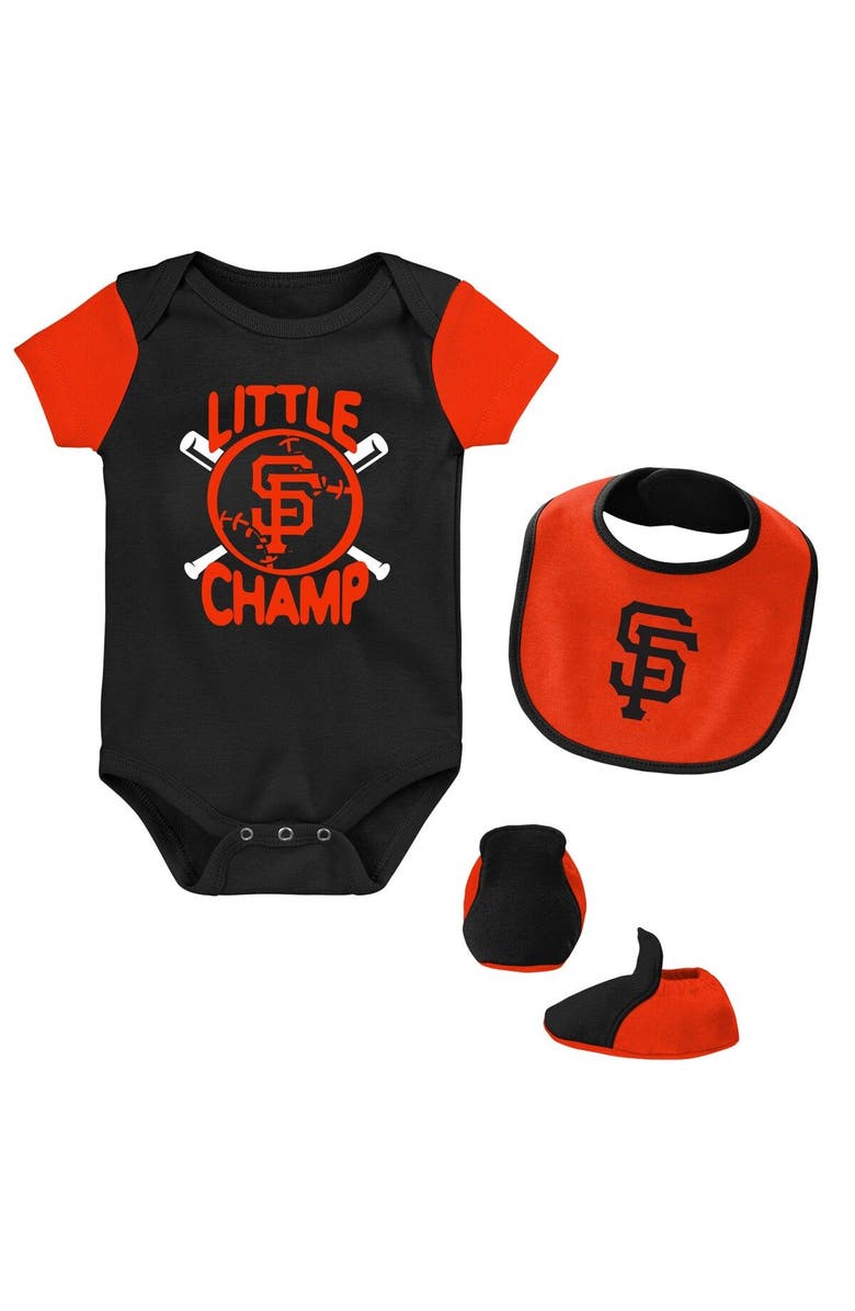 Outerstuff Newborn & Infant Black/Orange San Francisco Giants Little Champ Three-Pack Bodysuit Bib & Booties Set, Main, color, Black