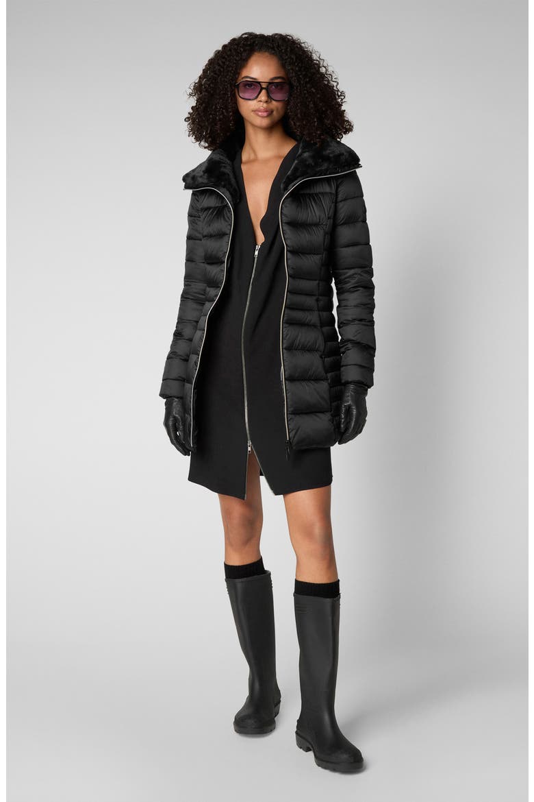 Caroline Water Repellent Satin Puffer Jacket, Alternate, color, BLACK