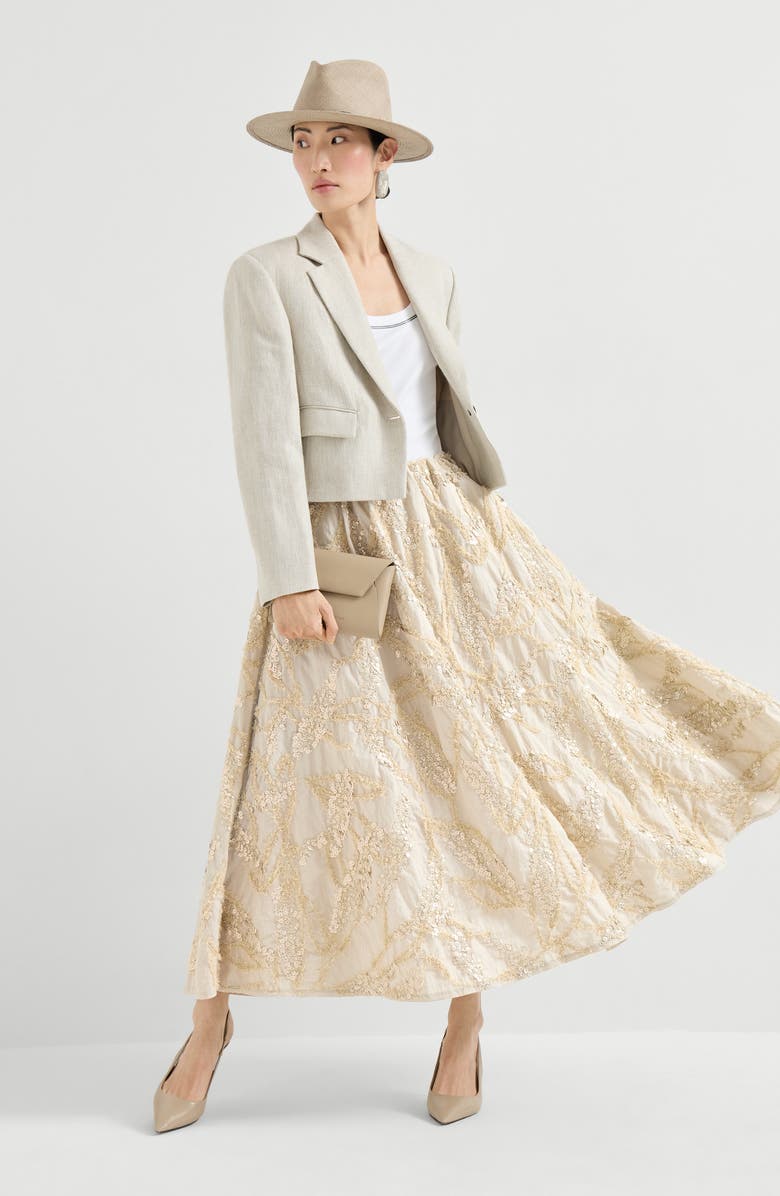 Brunello Cucinelli Skirt with dazzling seabed embroidery, Alternate, color, Sand