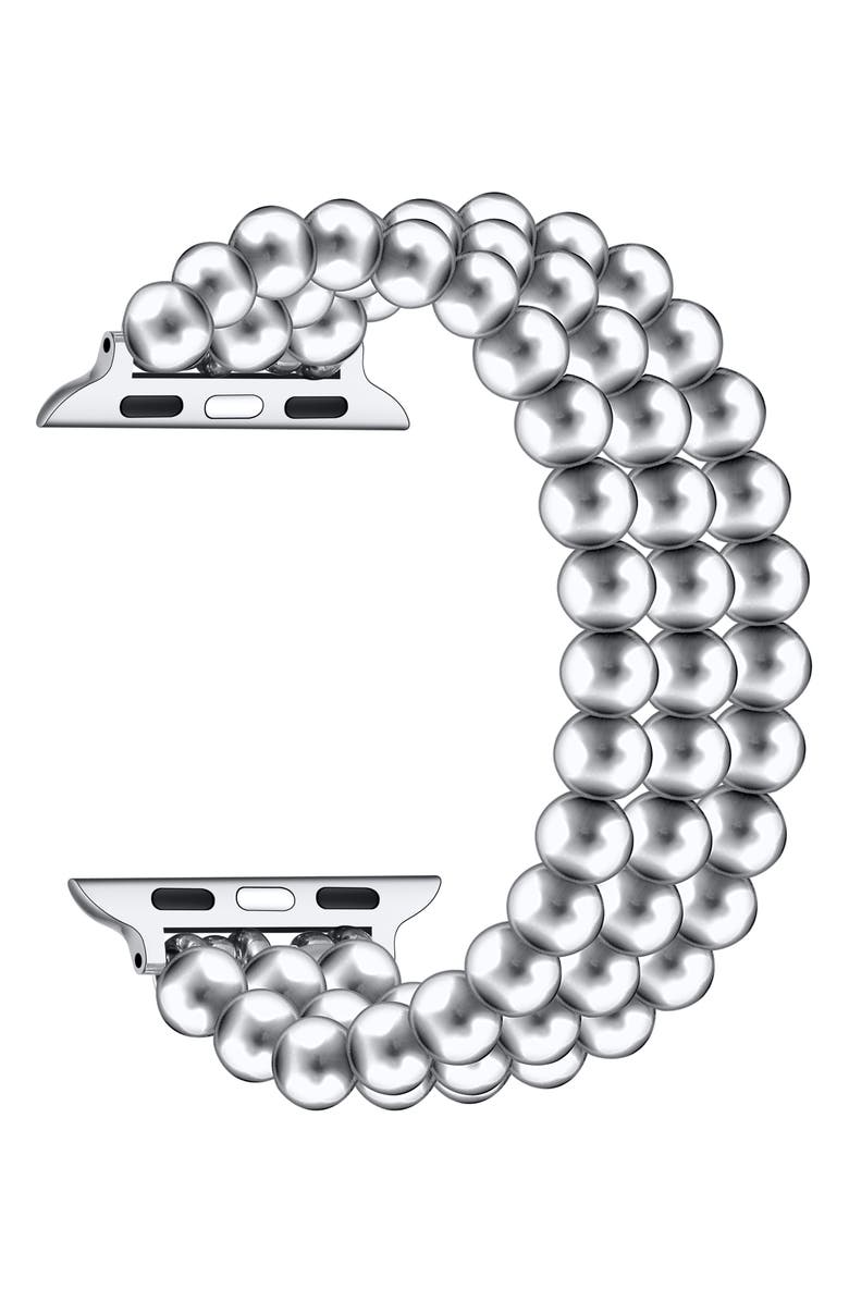 The Posh Tech Nova Stainless Steel Beaded Band for Apple Watch, Alternate, color, Silver