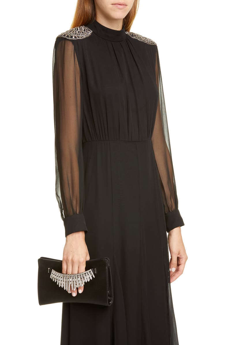 Jimmy Choo Satin Clutch with Crystal Tiara Bracelet, Alternate, color,