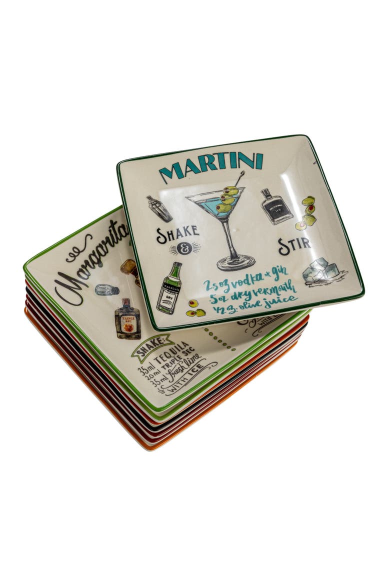 Plate Set with Cocktail Recipes, Main, color, White
