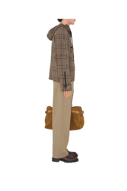 Burberry Half-zip Jacket With Check Pattern In Silk Blend Men In Brush