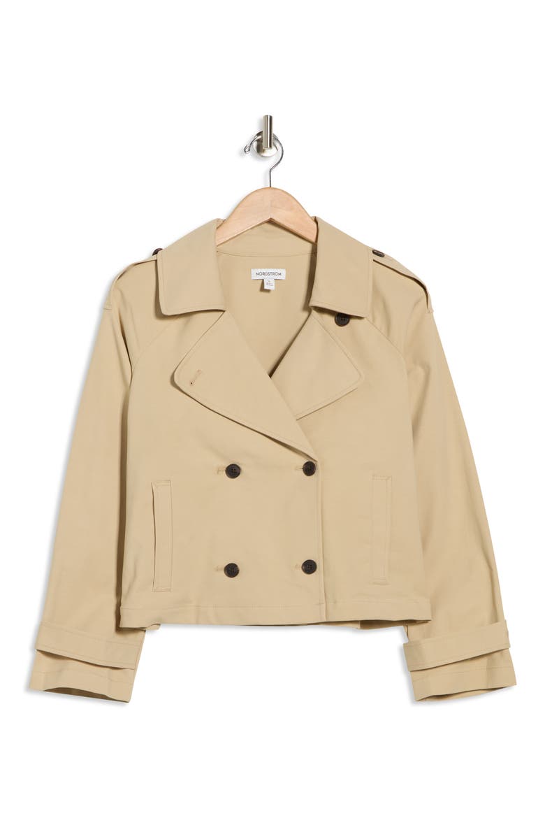 Double Breasted Crop Trench, Alternate, color, TAN TRAVERTINE