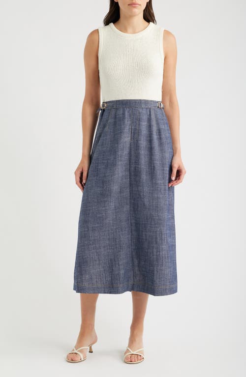 ZOE AND CLAIRE Mixed Media Dress in Ivory/blue at Nordstrom, Size Medium