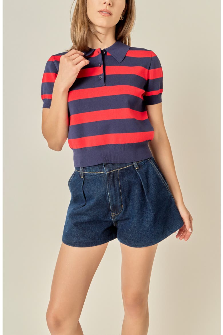 Striped Polo, Alternate, color, NAVY/ RED