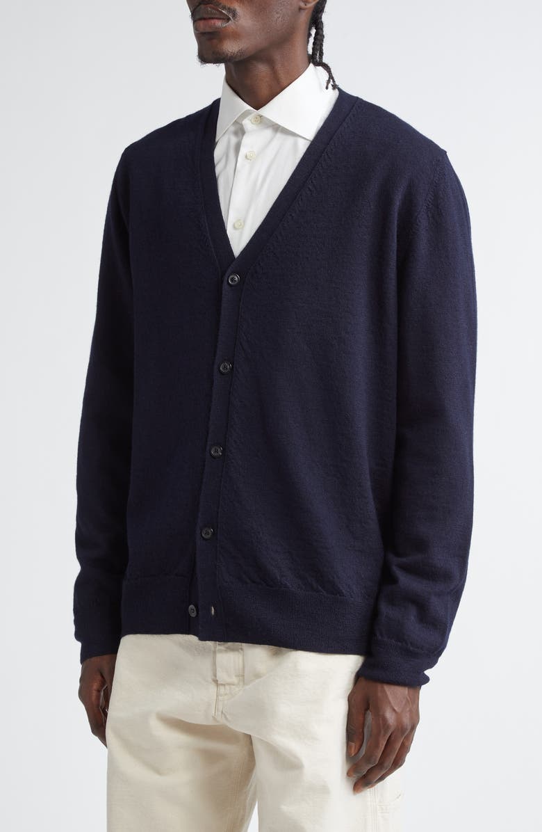 Maison Margiela Elbow Patch Wool Cardigan, Alternate, color, Dark Blue