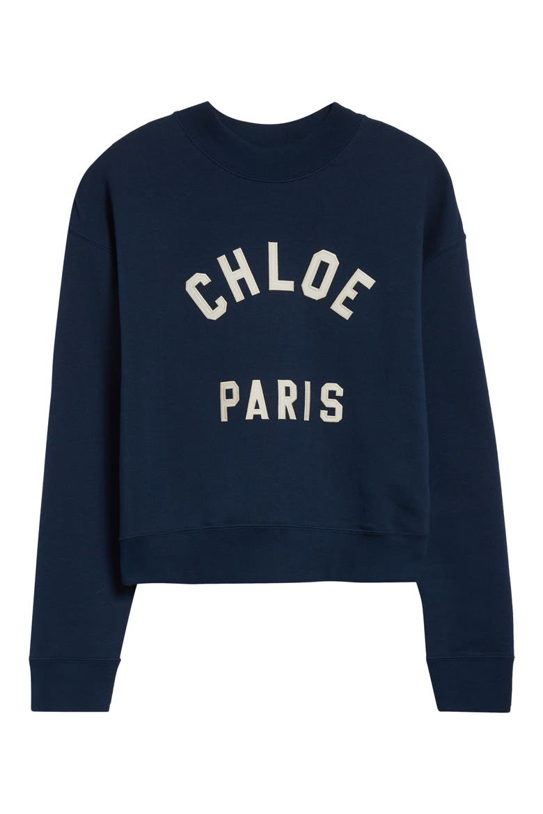 Chloé Paris Logo Appliqué Cotton Fleece Crop Sweatshirt (Women
