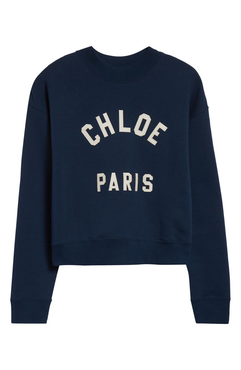 Chloé Paris Logo Appliqué Cotton Fleece Crop Sweatshirt, Alternate, color,