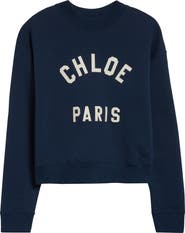 Chloé Paris Logo Appliqué Cotton Fleece Crop Sweatshirt