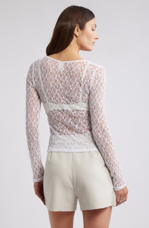 Open Edit Sheer Lace Top In White