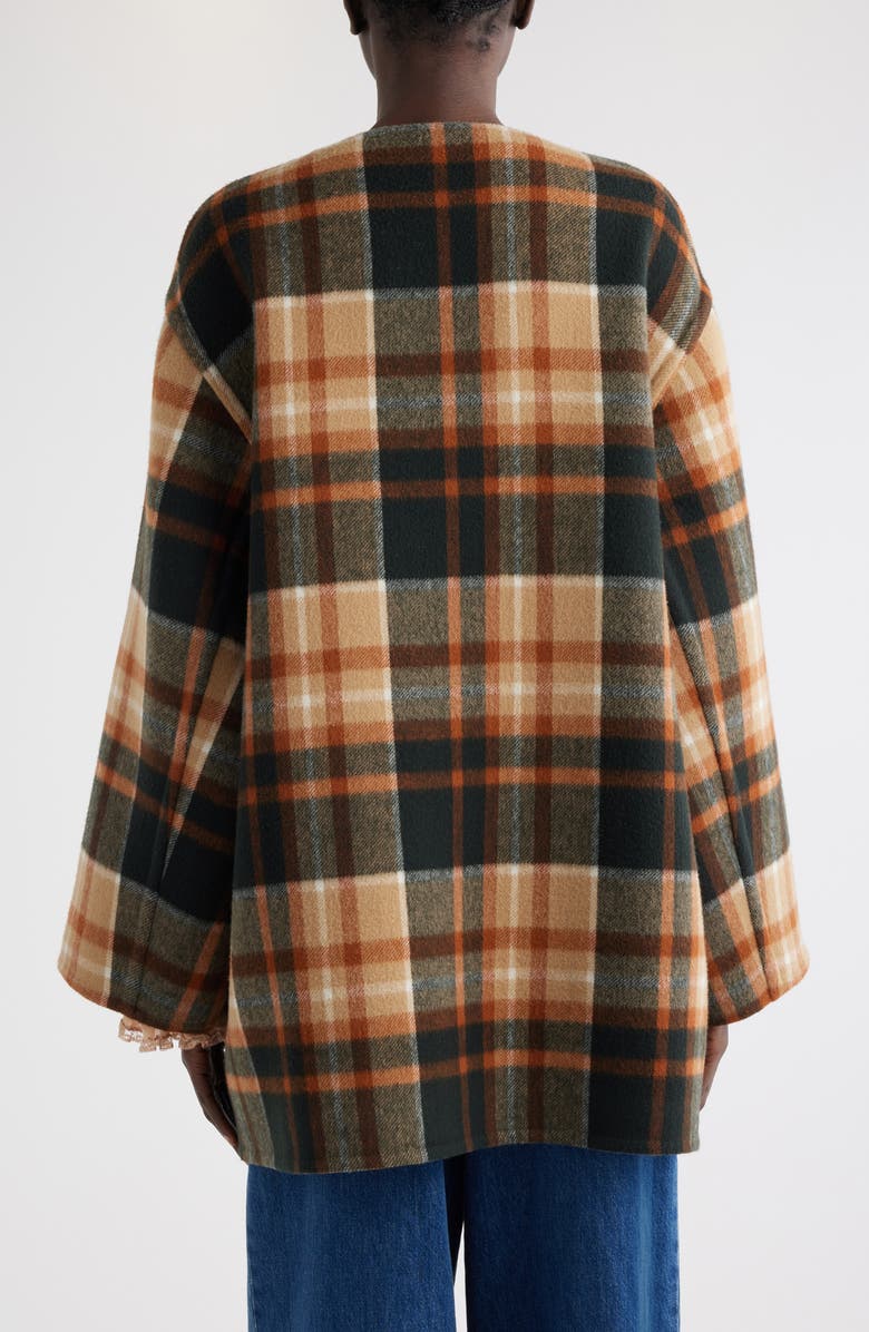 Chloé Check Double Face Wool & Silk Coat, Alternate, color,